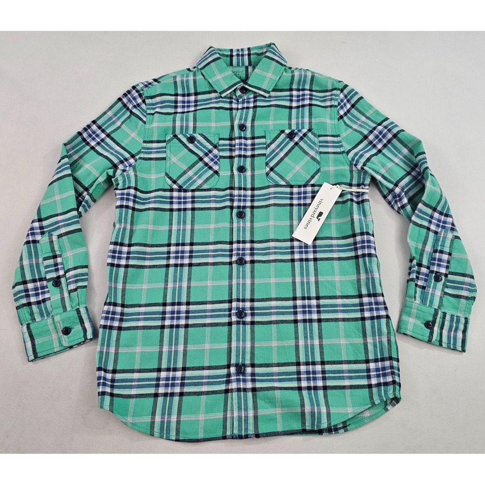 Vineyard Vines Boys S Green Check Cotton Flannel Long Sleeve Shirt 3W001659